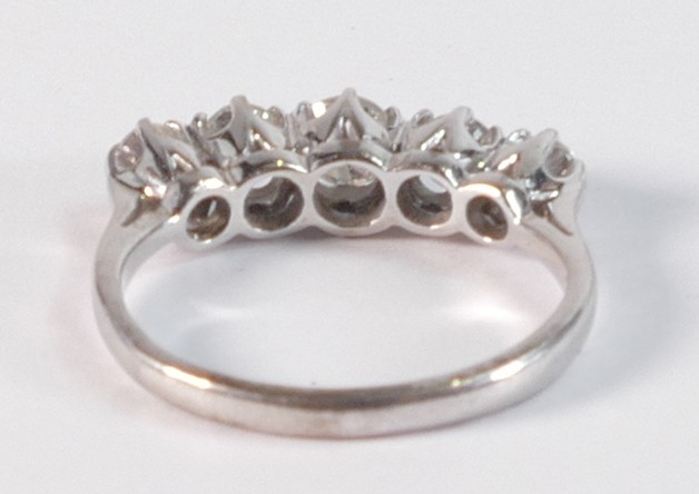 18ct white gold five stone diamond ring, each stone approx. .20-.25ct, size K/L, 3.8g. - Image 2 of 3