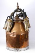 Early 20th century Alfa-Laval copper and brass milking bucket, with an iron swing handle,