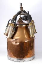 Early 20th century Alfa-Laval copper and brass milking bucket, with an iron swing handle,