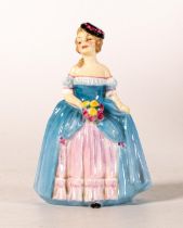 Royal Doulton early miniature figure Dainty May M67, in blue/pink colourway, h.11cm.