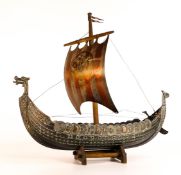 Danish Tron Art patinated bronze Viking long boat by Edward Aagaard, c. 1970's, H. 37cm.