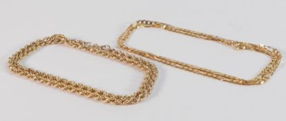 Two 9ct gold neck chains - rope twist 41cm, flat curb 45cm, gross weight 9.16g (2)