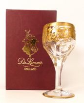 Eight De Lamerie Fine Bone China heavily gilded Robert Adam pattern Vodka / Liqueur glasses,