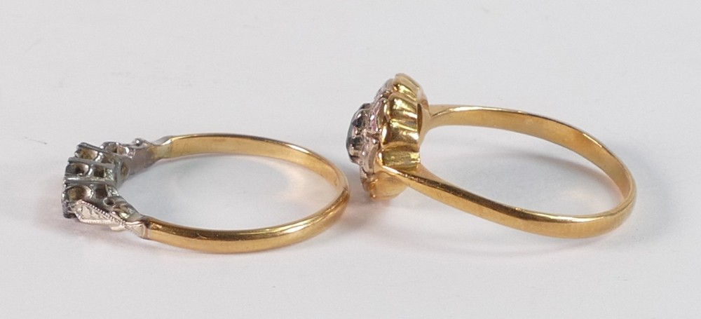 Two 18ct gold & diamond rings, a diamond 3 stone platinum set ring, size Q together with a - Image 3 of 3