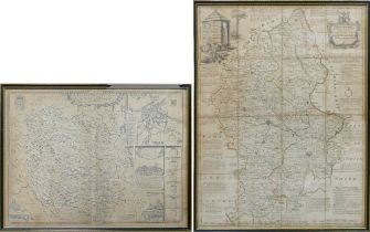 Large 18th century or earlier illustrated map of Stafford / Staffordshire and parts of bordering