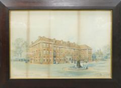 Watercolour painting of "Nurses Home at North Staffordshire Infirmary" by Joint Architects R Stephen