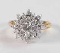 18ct gold hallmarked 1ct diamond cluster ring, shank indicates 1.0ct weight of diamonds. Size M,