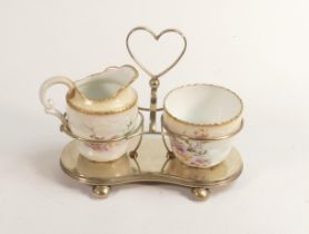 Carlton blush ware metal mounted milk & sugar bowl, with floral decoration, by Wiltshaw &