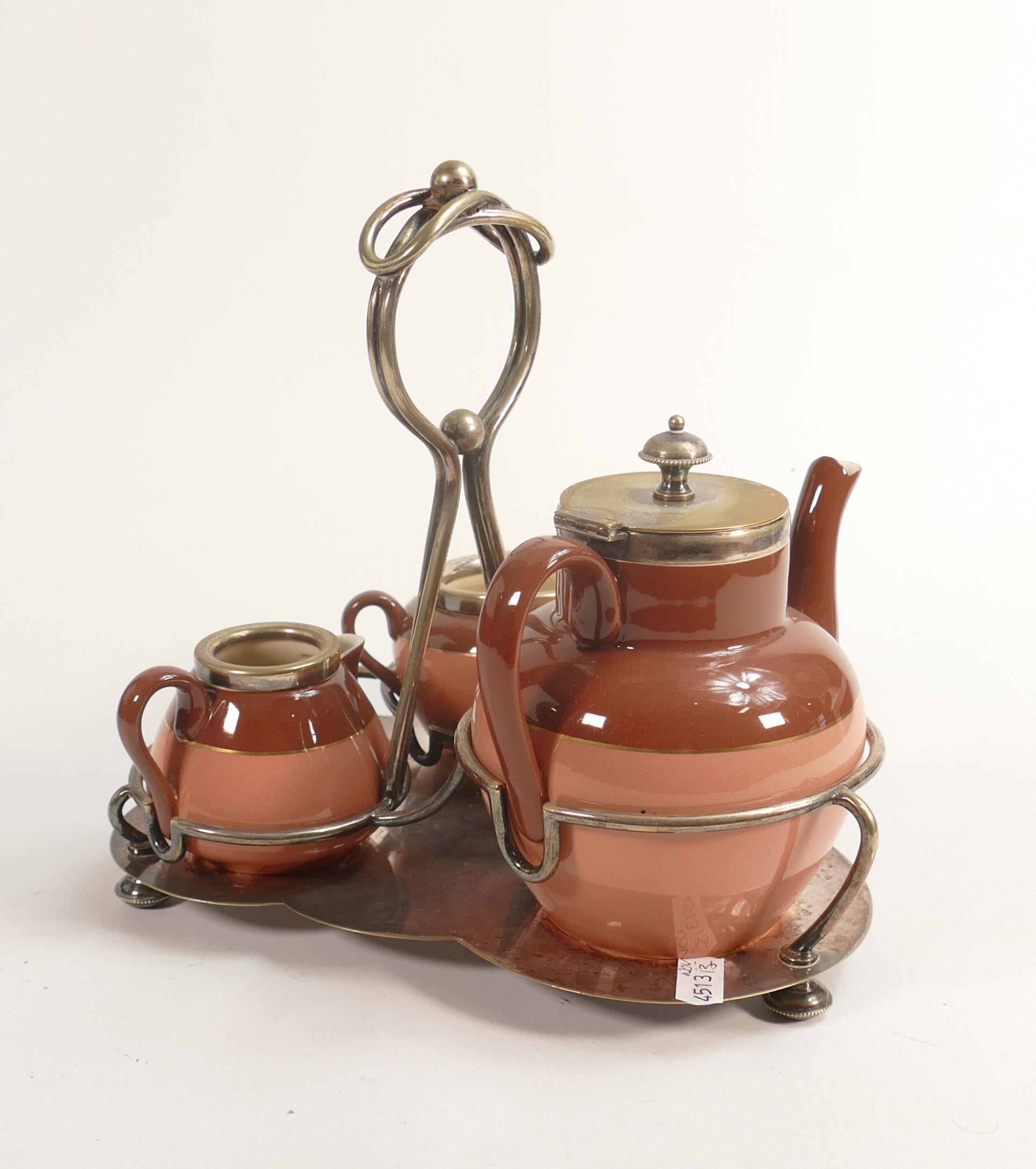 Carlton blush ware metal mounted tea for one service, with two tone pink block decoration, by - Bild 5 aus 5