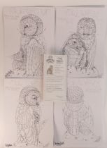 Andrew Hull original sketches for Owl Watch figure Parent Hood, four individual drawings signed &