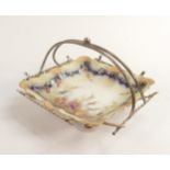 Carlton blush ware metal mounted square Entree dish, with Heather decoration, by Wiltshaw &