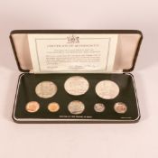 The Franklin Mint 1976 Trinidad and Tobago eight-coin proof set, in leather presentation box with