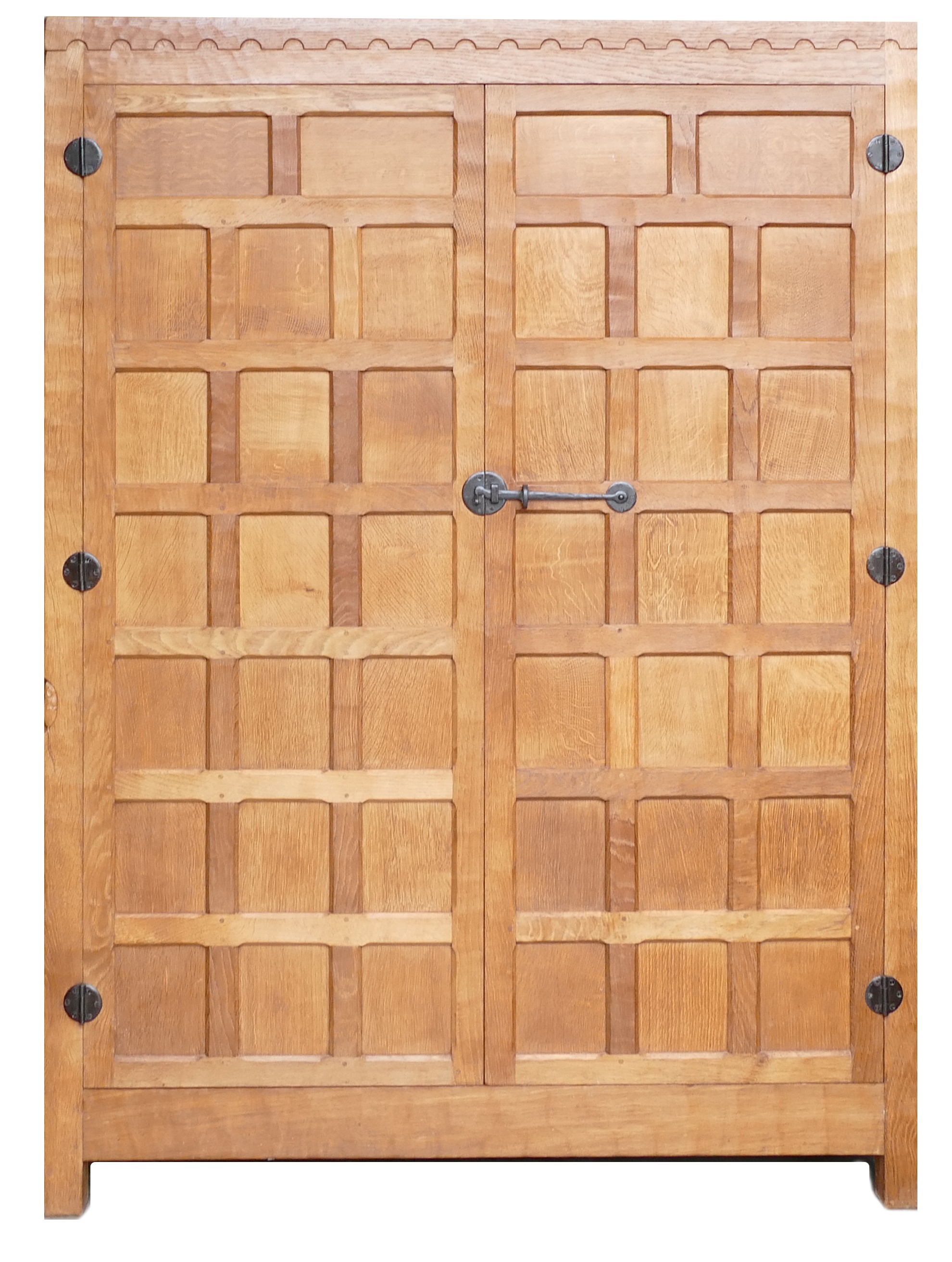 Robert 'Mouseman' Thompson (Kilburn), English Oak two door wardrobe, double panelled doors with half