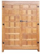 Robert 'Mouseman' Thompson (Kilburn), English Oak two door wardrobe, double panelled doors with half
