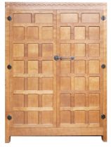 Robert 'Mouseman' Thompson (Kilburn), English Oak two door wardrobe, double panelled doors with half
