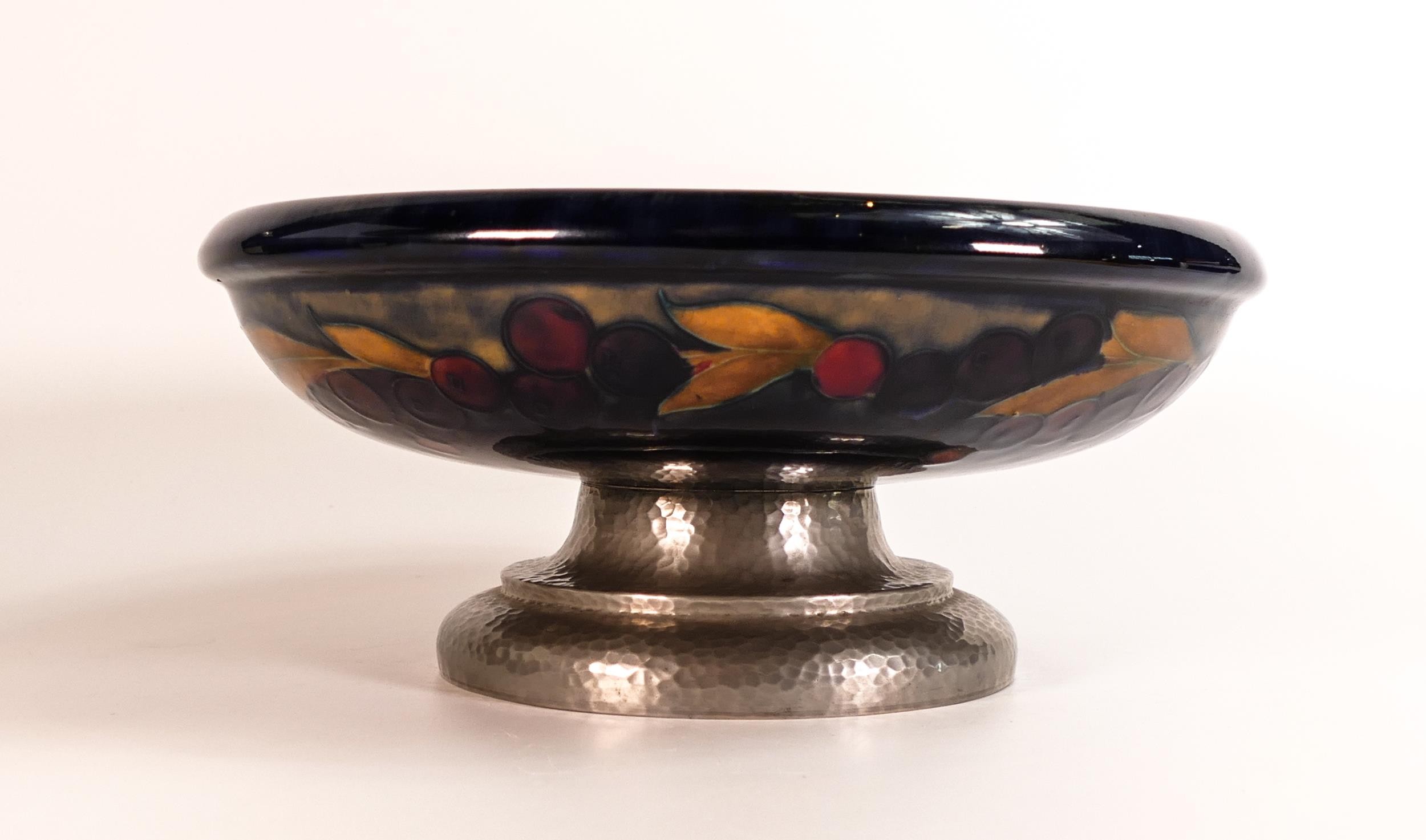 William Moorcroft large footed fruit bowl decorated in the Pomegranate design, Tudric Pewter base, - Bild 2 aus 6