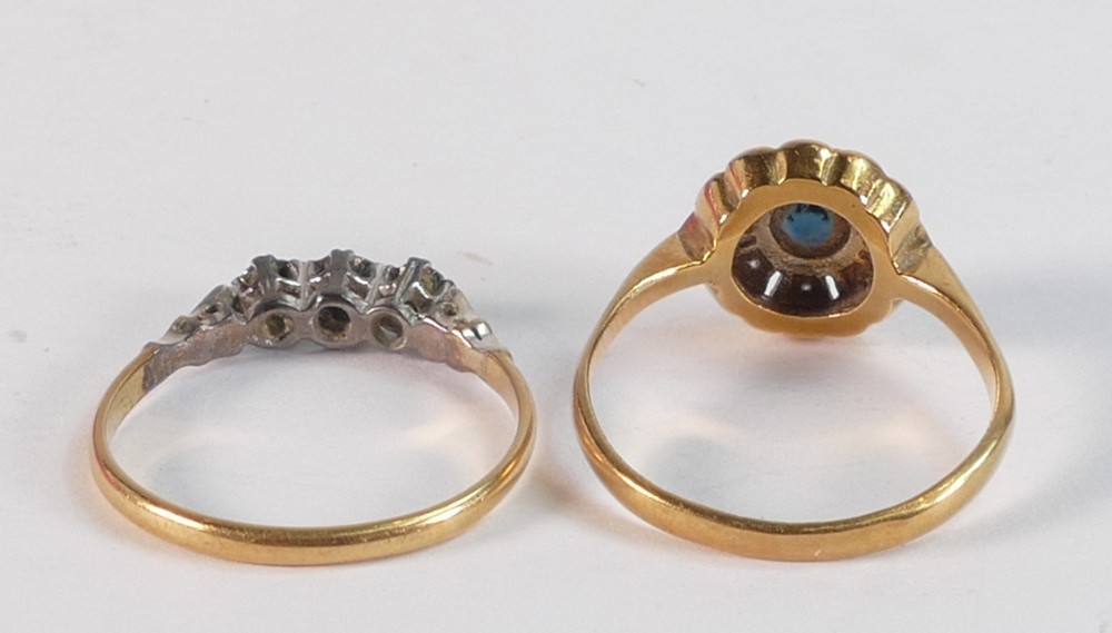 Two 18ct gold & diamond rings, a diamond 3 stone platinum set ring, size Q together with a - Image 2 of 3