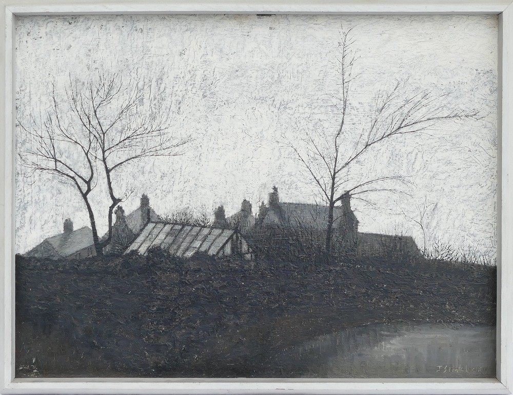 Jack SIMCOCK (1929-2012), oil on board Green house & houses & trees in landscape, dated 1956, 46cm x