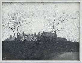 Jack SIMCOCK (1929-2012), oil on board Green house & houses & trees in landscape, dated 1956, 46cm x
