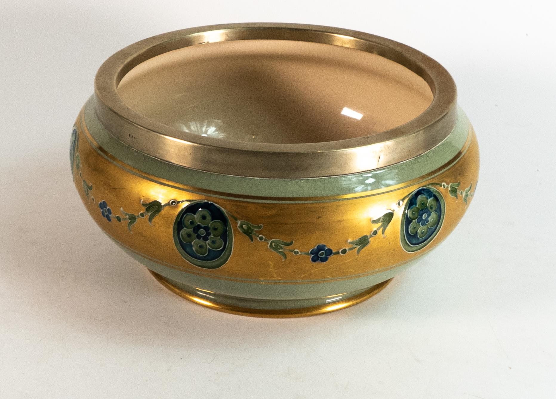 Moorcroft green Florian ware bowl with silver rim. Diameter 20cm All over crazing and hairlines to - Bild 4 aus 6