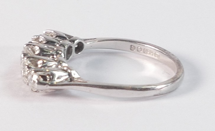 18ct white gold five stone diamond ring, each stone approx. .20-.25ct, size K/L, 3.8g. - Image 3 of 3