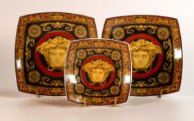 Two Rosenthal Versace Medusa bon bon dishes together with a matching smaller dish, diameter of
