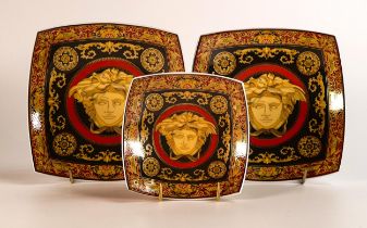 Two Rosenthal Versace Medusa bon bon dishes together with a matching smaller dish, diameter of