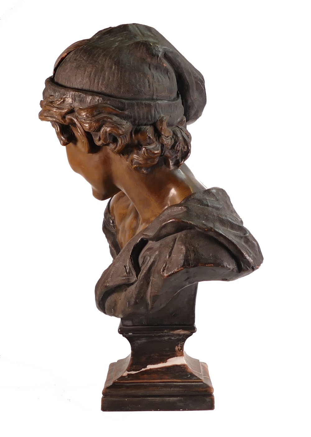 Bretby, after Jean-Baptiste Carpeaux, Earthenware bust of Neapolitan Fisherman bronzed on square - Image 4 of 7