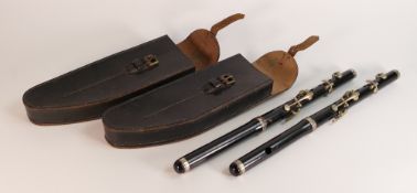 Two regimental type cased Piccolo instruments, length 38cm (2)