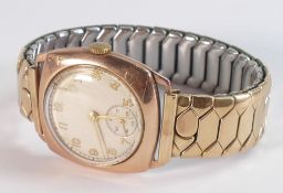 9ct rose gold wristwatch with seconds dial, d.3cm, with gold plated expandable bracelet.