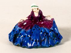 Royal Doulton early miniature figure Polly Peachum M11 in purple, green & blue colourway,