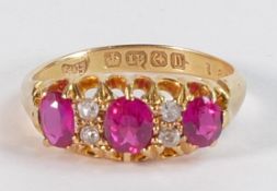 18ct gold ring set rubies & diamond. Clearly hallmarked for Birmingham 1912. Ring size N, weight 3.