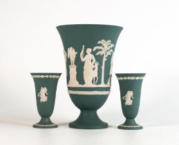 Wedgwood, Teal Jasperware vase and smaller similar examples