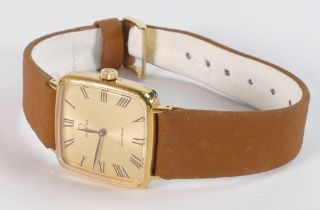 Omega Geneve square gents vintage watch 28mm wide inc. button. Gold plated case, watch in lovely,