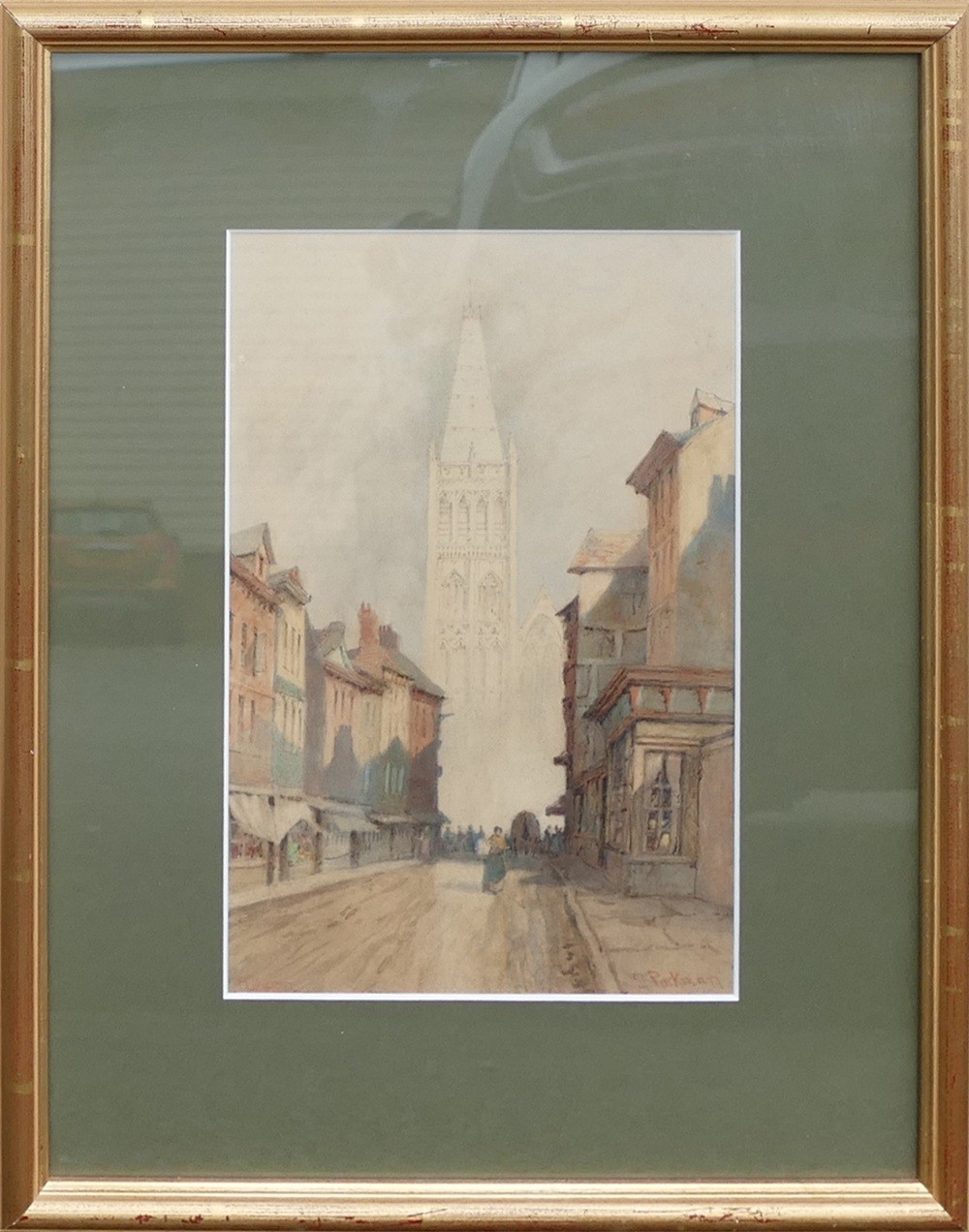 E Parkman (1856-1921) watercolour Reims, frame size 48cm x 38cm