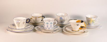 Six Shelley trios consisting of Vogue shape pattern 11748, Regent patterns 2111, 2160, Kenneth