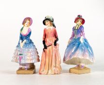 Three Royal Doulton early miniature figures comprising Pantalettes M15, Maureen M84 and Pricilla