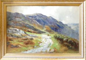 Henry Hadfield CUBLEY, (1858-1934) oil painting on canvas "A Mountain Road, Barmouth" 51cm x 76cm,
