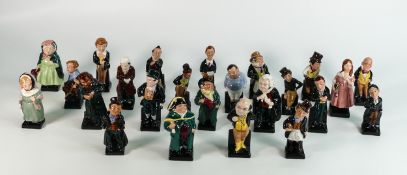 A full set of Royal Doulton Dickens figures - Sairey Gamp, Sam Weller, Bumble, Stiggins, Pickwick,