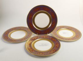 De Lamerie Fine Bone China deep red & dark blue Samarkand pattern dinner plates, specially made high
