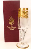 Six De Lamerie Fine Bone China heavily gilded Robert Adam pattern Champagne Flutes, specially made