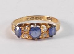 Victorian 18ct gold sapphire & diamond dress ring. Ring size P, gross weight 2.98g. Nice coloured