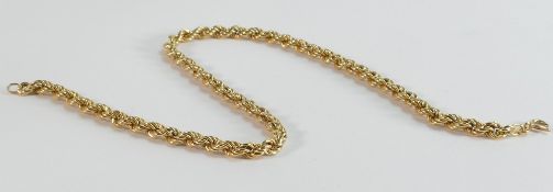 9ct gold rope twist chain, 34.5cm long. Weight 8.51g. Good used condition.