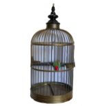 Large hanging brass Parrot / bird cage, height 99cm & diameter approx. 43cm