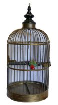 Large hanging brass Parrot / bird cage, height 99cm & diameter approx. 43cm