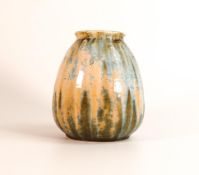 Ruskin crystalline drip glazed vase, in cream, greens & blues, height 14.5cm