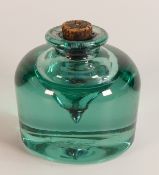 Unusual Victorian Dump glass inkwell with cork stopper. Rough pontil mark. Height 10cm diameter 9.