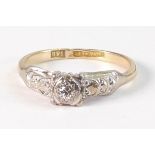 18ct gold and platinum diamond ring, size L. 2.7g.