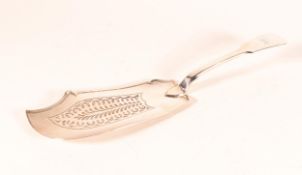Georgian silver fish slice, clearly hallmarked for London 1828. Bears lightly engraved monogram.