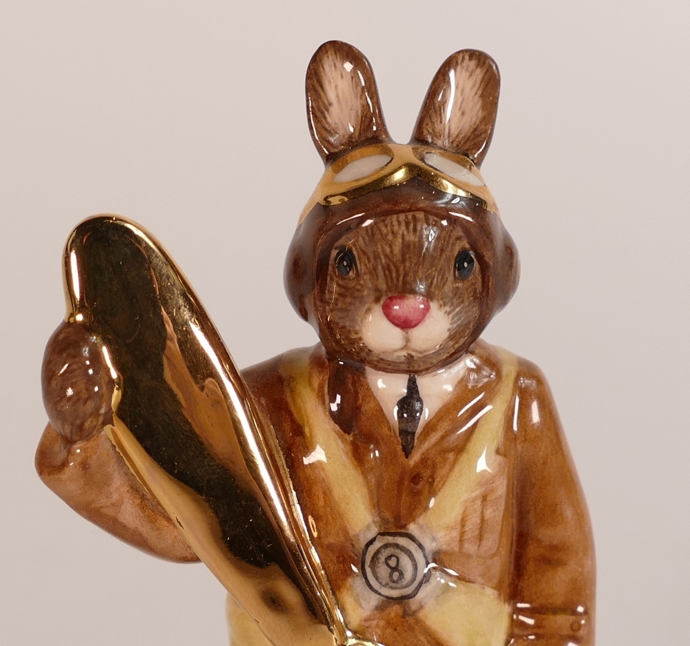 Royal Doulton Bunnykins figure of The Pilot DB369 in a gold colourway, edition of 100, box and - Bild 6 aus 6